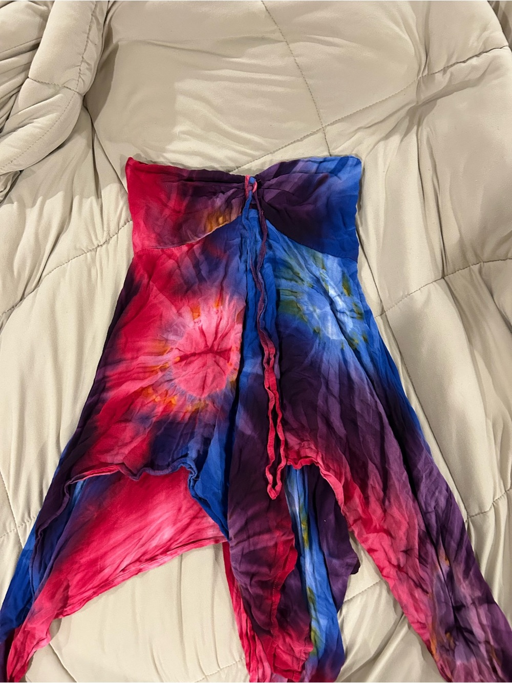 Vibrant Tie-Dye Handkerchief Hem Strapless Top